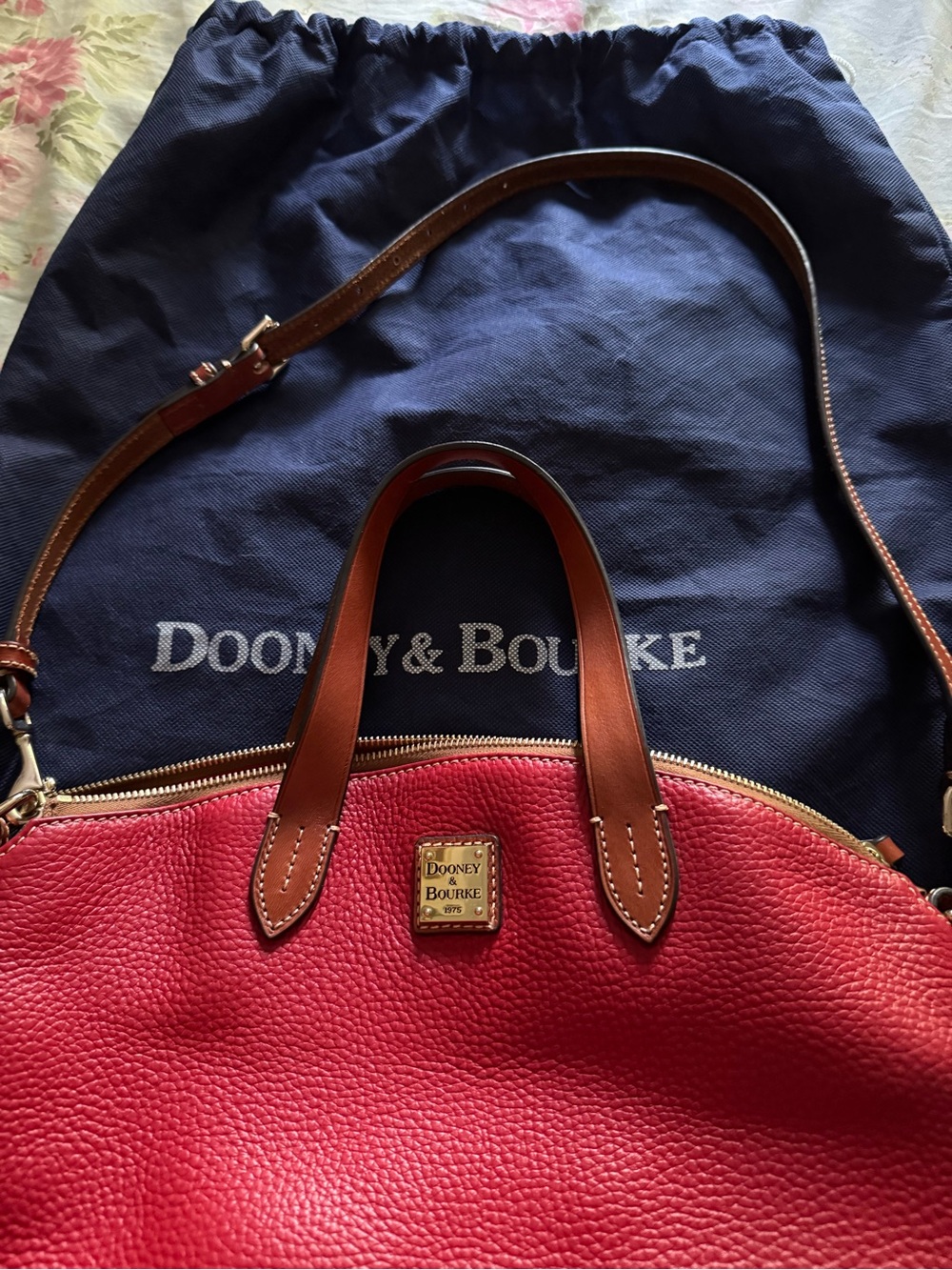 Dooney & Bourke Pebble Grain Zip Zip Satchel Red & Brown Like New - Picture 11 of 12